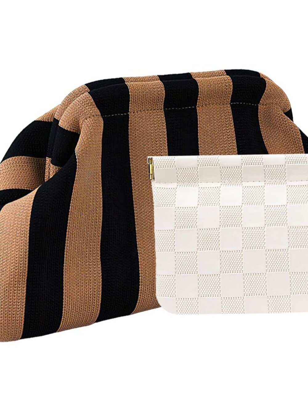 Clutch Purses for Women,Woven Crochet Bag&Cosmetic Bag Dumpling Striped Cloud Pu
